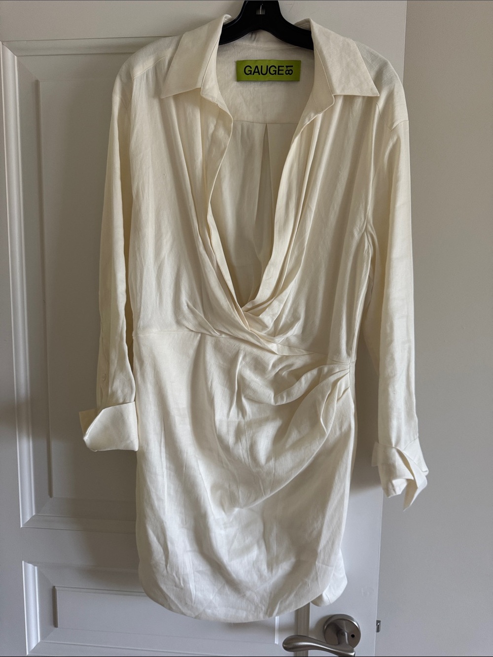 Gauge81 Ivory Draped V-Neck Long Sleeve Dress size L